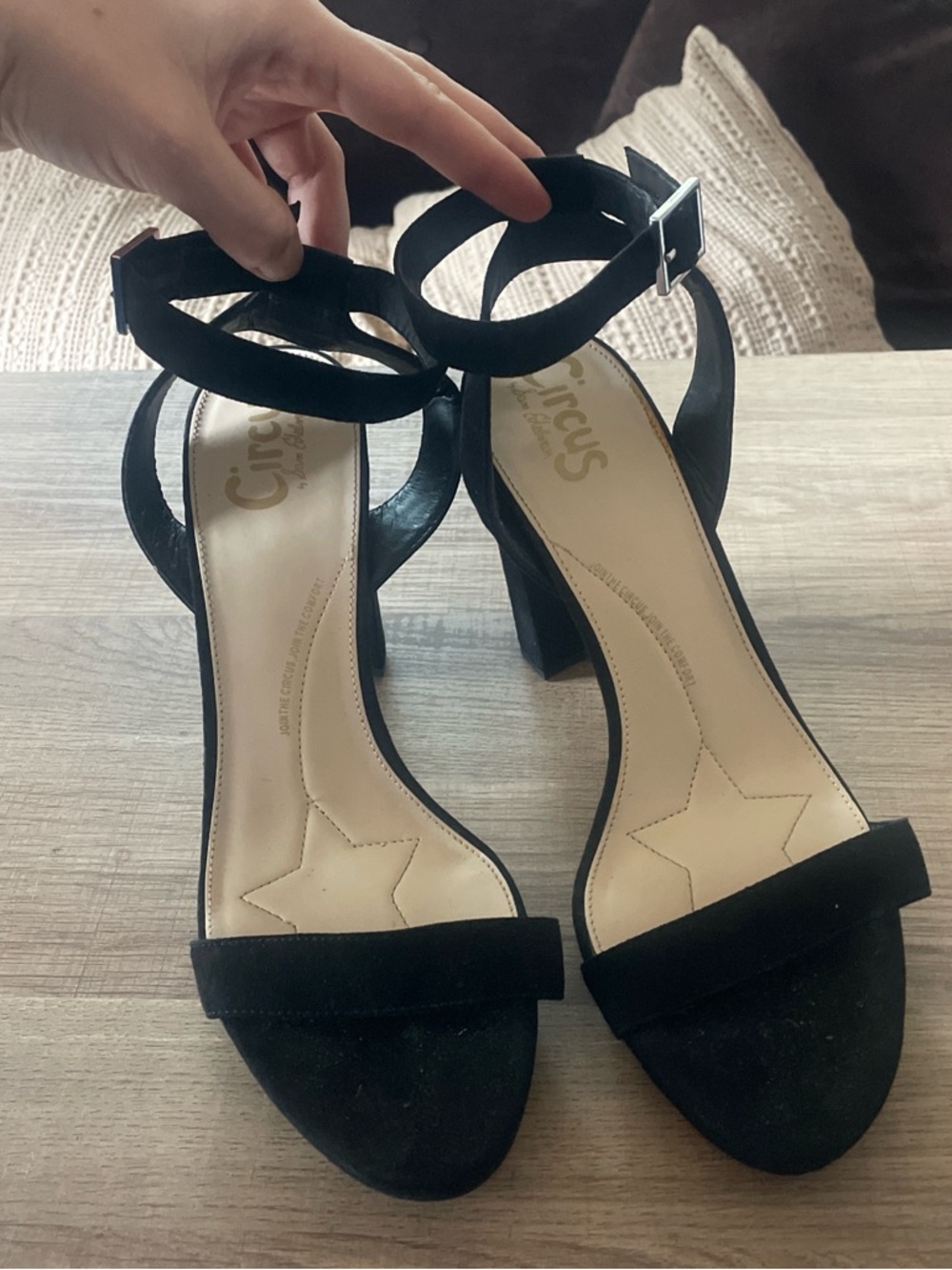 Circus by Sam Edelman Black Suede Ankle-Strap Block Heels